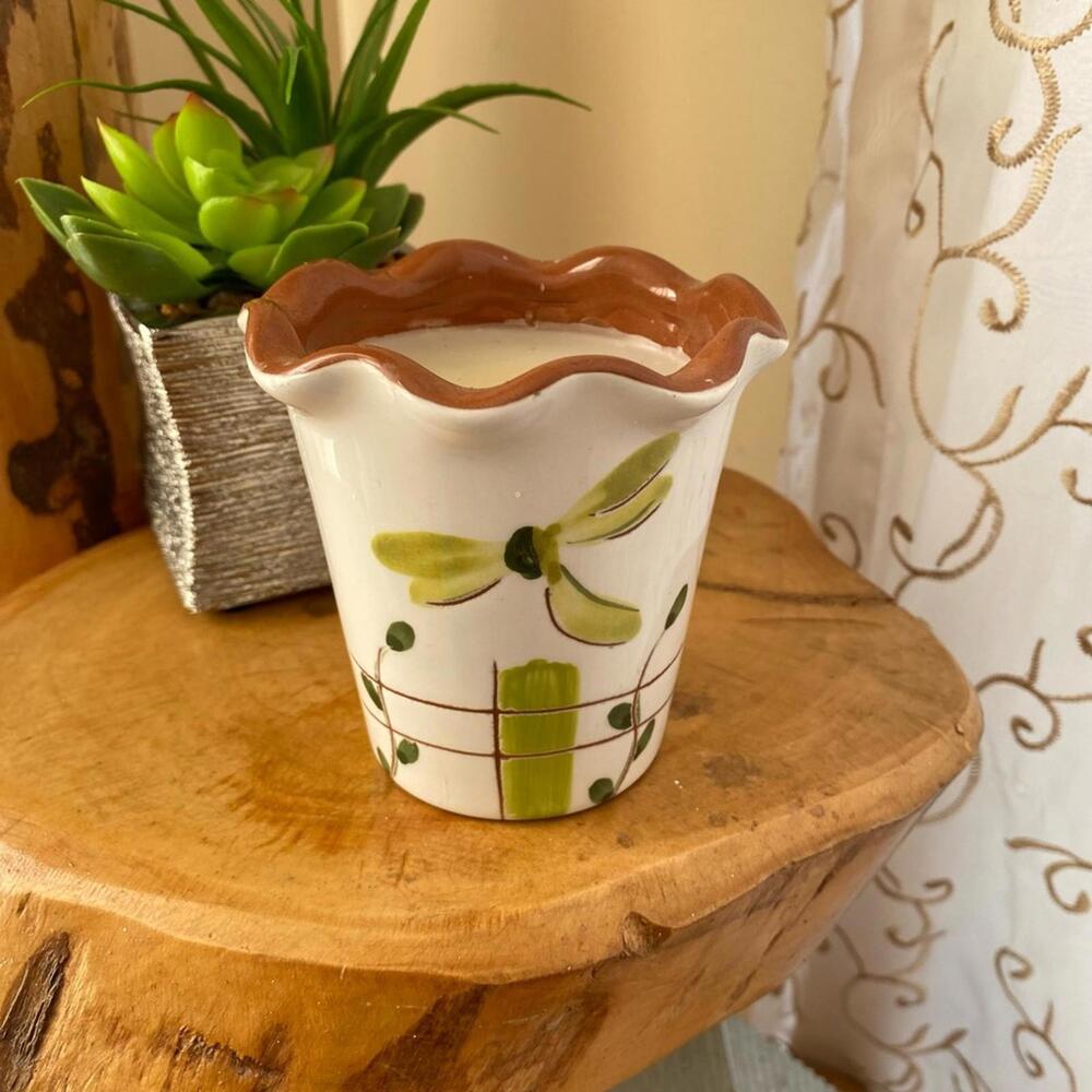 Decorative Candle ,Ceramic Flower Pot with Dragonfly Design